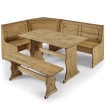 Conjunto de Bancos com Mesa em Madeira Marrom Antique