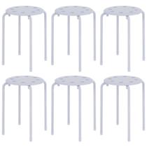 Conjunto de bancos VECELO de 6, 45 cm de altura, plástico branco Conjunto de bancos VECELO de 6, 45 cm de altura, plástico branco