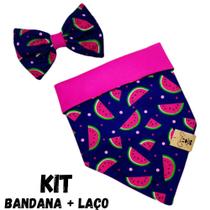 Conjunto de Bandana e Laço Animaliê estampa Melancia Escura TAMANHO M