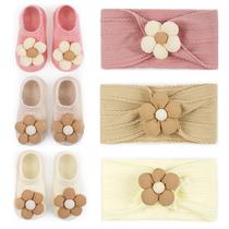Conjunto de bandanas e meias Baby Flower COZYOFFI para menina 0-6M Conjunto de bandanas e meias Baby Flower COZYOFFI para menina 0-6M