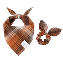 Conjunto de bandanas para cães E-Clover Fall Plaid Triangle para cães médios