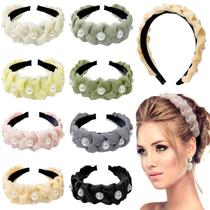 Conjunto de bandanas trançadas com pérolas para mulheres, 8 peças em 10 cores Conjunto de bandanas trançadas com pérolas para mulheres, 8 peças em 10 cores