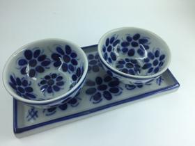 Conjunto de bandeja e 2 bowls feito e pintado a mão