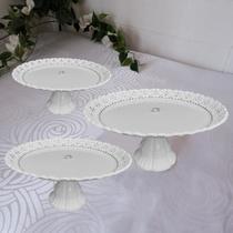 Conjunto de bandejas com base alta, 3 bandejas redondas de 21 cm/24 cm/32 cm - branco