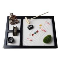 Conjunto de bandejas de areia Zen Garden Mini 3 grades com estátuas de Buda Conjunto de bandejas de areia Zen Garden Mini 3 grades com estátuas de Buda