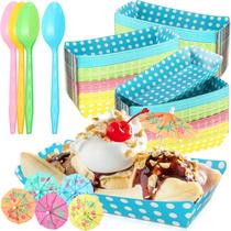 Conjunto de bandejas de comida FoldTier Banana Split Boats com guarda-chuvas de 240 ml