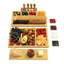 Conjunto de bandejas de queijo para charcutaria com facas, ardósias e tigelas