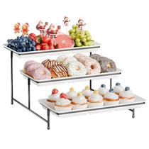 Conjunto de bandejas de servir Bumusty de 3 camadas de melamina com suporte preto