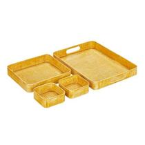 Conjunto de bandejas de servir MDesign em aço inoxidável martelado, 4 peças, amarelo Conjunto de bandejas de servir MDesign em aço inoxidável martelado, 4 peças, amarelo