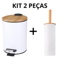 Conjunto de Banheiro 2 Peças Lixeira 5L Pedal e Tampa de Bambu + Escova Sanitária em Bambu