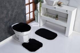 Conjunto De Banheiro 3 Peças - Tapetes Felpudos Macios e Resistentes Cor Pret
