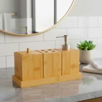 Conjunto de Banheiro 4 Peças Em Bambu Completo Ideal Lavabo e Bancada Premium Luxo Conjunto de Banheiro 4 Peças Em Bambu Completo Ideal Lavabo e Bancada Premium Luxo