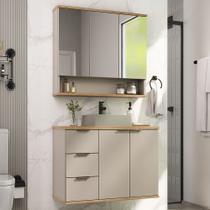 Conjunto de banheiro aqua 76cm estilare cnj4006 nude/carvalho