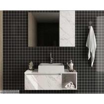 Conjunto de Banheiro Armário c/ Espelho BN3602 e Balcão Suspenso BN3601 s/ Cuba Pia 80cm cor Mármore Branco - Tecno Mobili