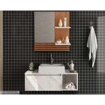 Conjunto de Banheiro Armário c/ Espelho BN3614 60cm e Balcão Suspenso BN3601 80cm s/ Cuba Pia cor Amendoa/Marmore Branco - Tecno Mobili Conjunto de Banheiro Armário c/ Espelho BN3614 60cm e Balcão Suspenso BN3601 80cm s/ Cuba Pia cor Amendoa/Marmore Branco - Tecno Mobili