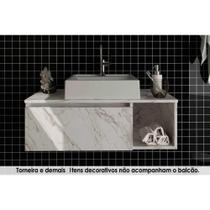 Conjunto de Banheiro Balcão Suspenso BN3601 c/ Cuba Pia BN3600 80cm cor Mármore Branco - Tecno Mobili