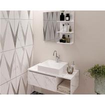 Conjunto de Banheiro Balcão Suspenso BN3601 s/ Cuba 80cm e Armário c/ Espelho BN3608 cor Mármore Branco - Tecno Mobili