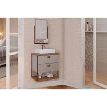 Conjunto de Banheiro Balcão Suspenso c/Cuba 65cm e Espelheira Uni Cappuccino/Freijo - MGM