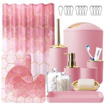 Conjunto de banheiro BSSN rosa com cortina de chuveiro, tapetes completos de 25 unidades