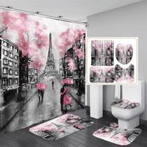 Conjunto de banheiro Chrainy Paris Eiffel Tower, cortina de chuveiro, 4 unidades