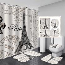 Conjunto de banheiro Chrainy Paris Eiffel Tower, cortina de chuveiro, 4 unidades