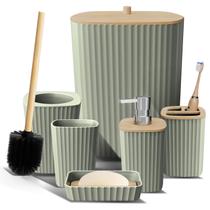 Conjunto de Banheiro Clara Clark 6 Peças Verde Sálvia com Detalhes em Bambu Conjunto de Banheiro Clara Clark 6 Peças Verde Sálvia com Detalhes em Bambu