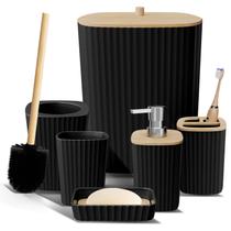 Conjunto de banheiro Clara Clark Black 6PC com escova de vaso sanitário e lata de lixo Conjunto de banheiro Clara Clark Black 6PC com escova de vaso sanitário e lata de lixo