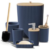 Conjunto de banheiro Clara Clark Navy Blue 6 peças com escova de vaso sanitário e lata de lixo