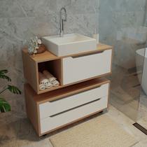 Conjunto de Banheiro com Balcão Gabinete 2 Gavetas e Balcão Gabinete Suspenso 1 Porta e Nicho MDP Amendoa/Branco Conjunto de Banheiro com Balcão Gabinete 2 Gavetas e Balcão Gabinete Suspenso 1 Porta e Nicho MDP Amendoa/Branco