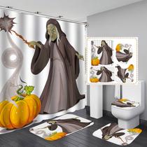 Conjunto de banheiro com cortina de chuveiro Halloween Witch com tapete e vaso sanitário