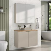 Conjunto de banheiro com cuba nature 90cm estilare cnj4033 nude com carvalho