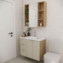 Conjunto De Banheiro Com Cuba Vittare 80cm Estilare CNJ5007 Carvalho-nude Gaveta Esquerda