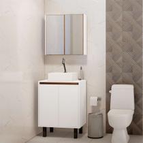 Conjunto de Banheiro com Espelho Litto 4 PT Branco e Madeirado