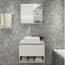 Conjunto de Banheiro com Gabinete Porta Basculante 60cm e Espelheira 3 Prateleiras Branco