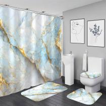 Conjunto de banheiro: cortina de chuveiro de mármore azul Nkzply com tapetes, 4 peças Conjunto de banheiro: cortina de chuveiro de mármore azul Nkzply com tapetes, 4 peças