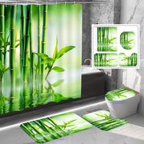 Conjunto de banheiro, cortina de chuveiro Green Bamboo Zen, 4 peças