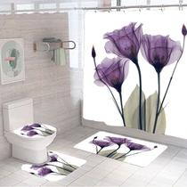 Conjunto de banheiro: cortina de chuveiro, roxa, abstrata, floral, impermeável Conjunto de banheiro: cortina de chuveiro, roxa, abstrata, floral, impermeável