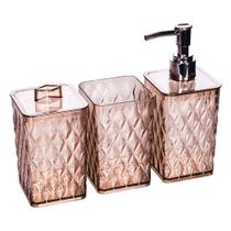 Conjunto De Banheiro De 3 Peças Em Acrílico Carol + Bandeja Areia Hsk Line Cor Âmbar