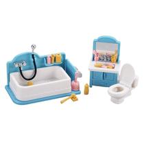 Conjunto de banheiro Dollhouse Furniture em miniatura com pia de banheira Conjunto de banheiro Dollhouse Furniture em miniatura com pia de banheira