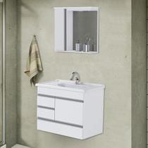 Conjunto de Banheiro Gabinete Suspenso 3 Gavetas com Espelheira e Cuba Modena Branco/Texturizado Conjunto de Banheiro Gabinete Suspenso 3 Gavetas com Espelheira e Cuba Modena Branco/Texturizado
