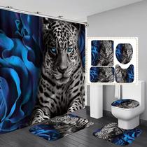 Conjunto de banheiro jieprom Blue Rose and Leopard com cortina de chuveiro Conjunto de banheiro jieprom Blue Rose and Leopard com cortina de chuveiro
