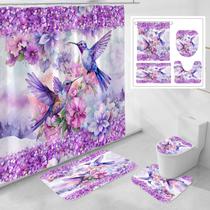 Conjunto de banheiro Litabel Purple Hummingbird Flower 4 unidades