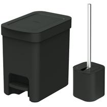Conjunto de Banheiro Lixeira de Pedal Com Aro Interno 6L e Escova Sanitária com Suporte OU Preto Conjunto de Banheiro Lixeira de Pedal Com Aro Interno 6L e Escova Sanitária com Suporte OU Preto