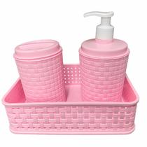 Conjunto De Banheiro Mãe e Bebê Rosa Com Porta Sabonete e Algodão 3 em 1 Conjunto De Banheiro Mãe e Bebê Rosa Com Porta Sabonete e Algodão 3 em 1