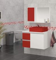 Conjunto de Banheiro MDF 0,60m Branco e Vermelho Estilo e Modernidade Cor:Branco/vermelho Conjunto de Banheiro MDF 0,60m Branco e Vermelho Estilo e Modernidade Cor:Branco/vermelho