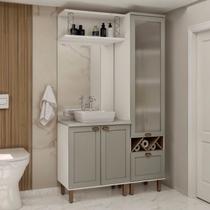 Conjunto de Banheiro Modulado 100% MDF Americano 3 Peças com Armário de Vidro Iluminata Cinza/Branco/Fendi