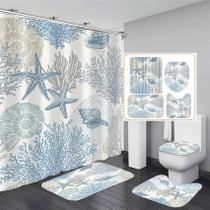 Conjunto de banheiro Nkzply Beach Shower Curtain com tapetes - azul