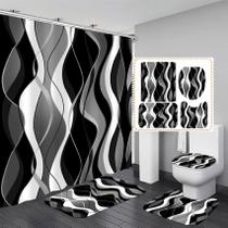 Conjunto de banheiro Nkzply, cortina de chuveiro listrada em preto e branco