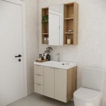 Conjunto de banheiro sem cuba vittare 80cm estilare cnj5007 carvalho/nude gaveta esquerda