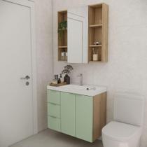 Conjunto De Banheiro Sem Cuba Vittare 80cm Estilare CNJ5007 Carvalho-verde Gaveta Esquerda